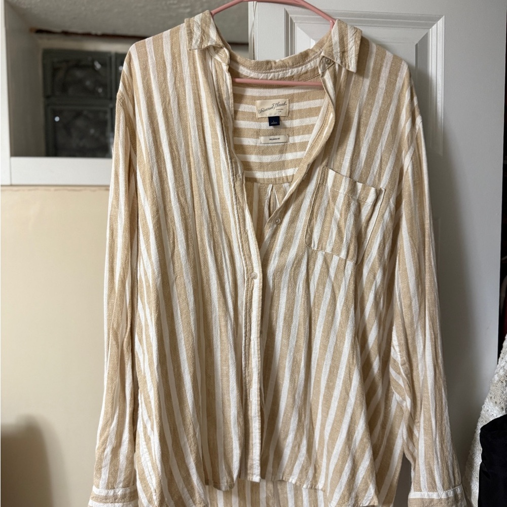 Relaxed Tan and White Striped Shirt